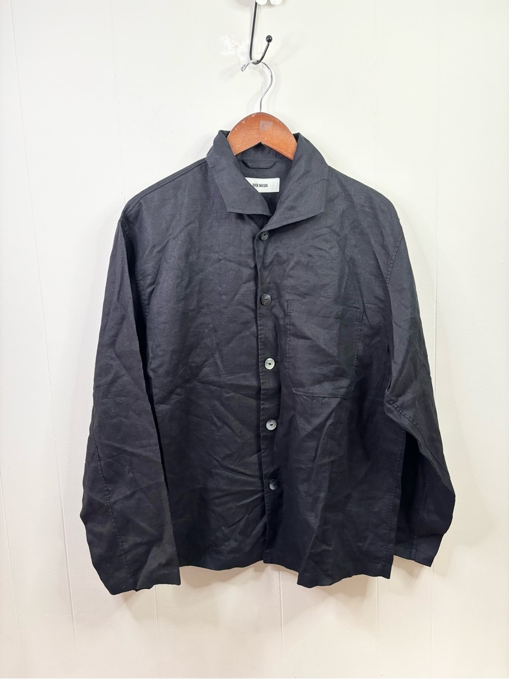 Buck Mason black crosshatch linen artist shirt long sleeve size M new